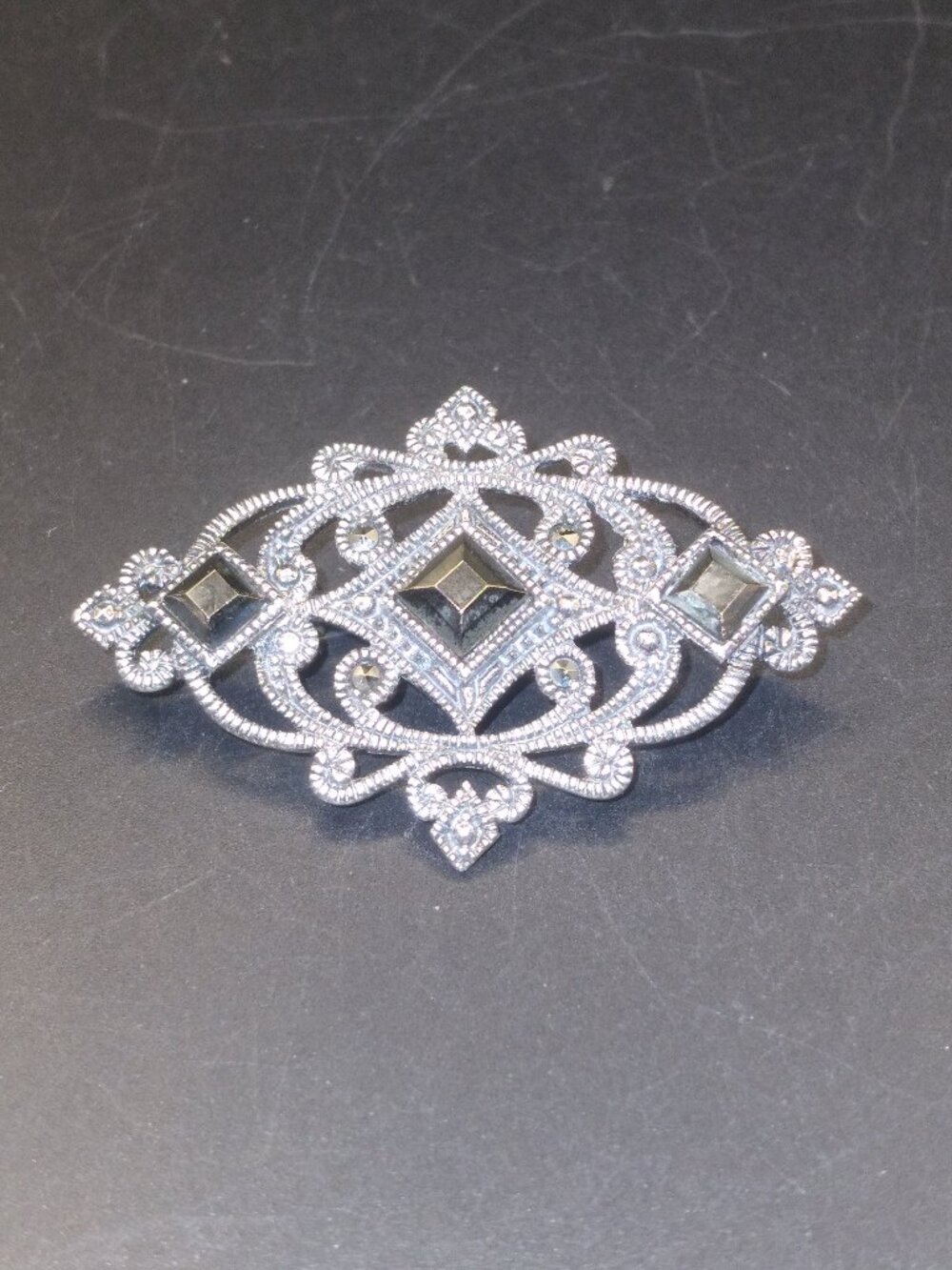 Vintage Sterling Silver Marcasite Brooch